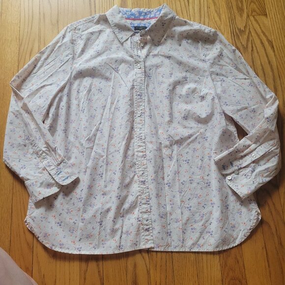 Talbots Petite Floral Button-Up Shirt XLP 100% Cotton Long Sleeve Cream With Pin - Picture 4 of 5